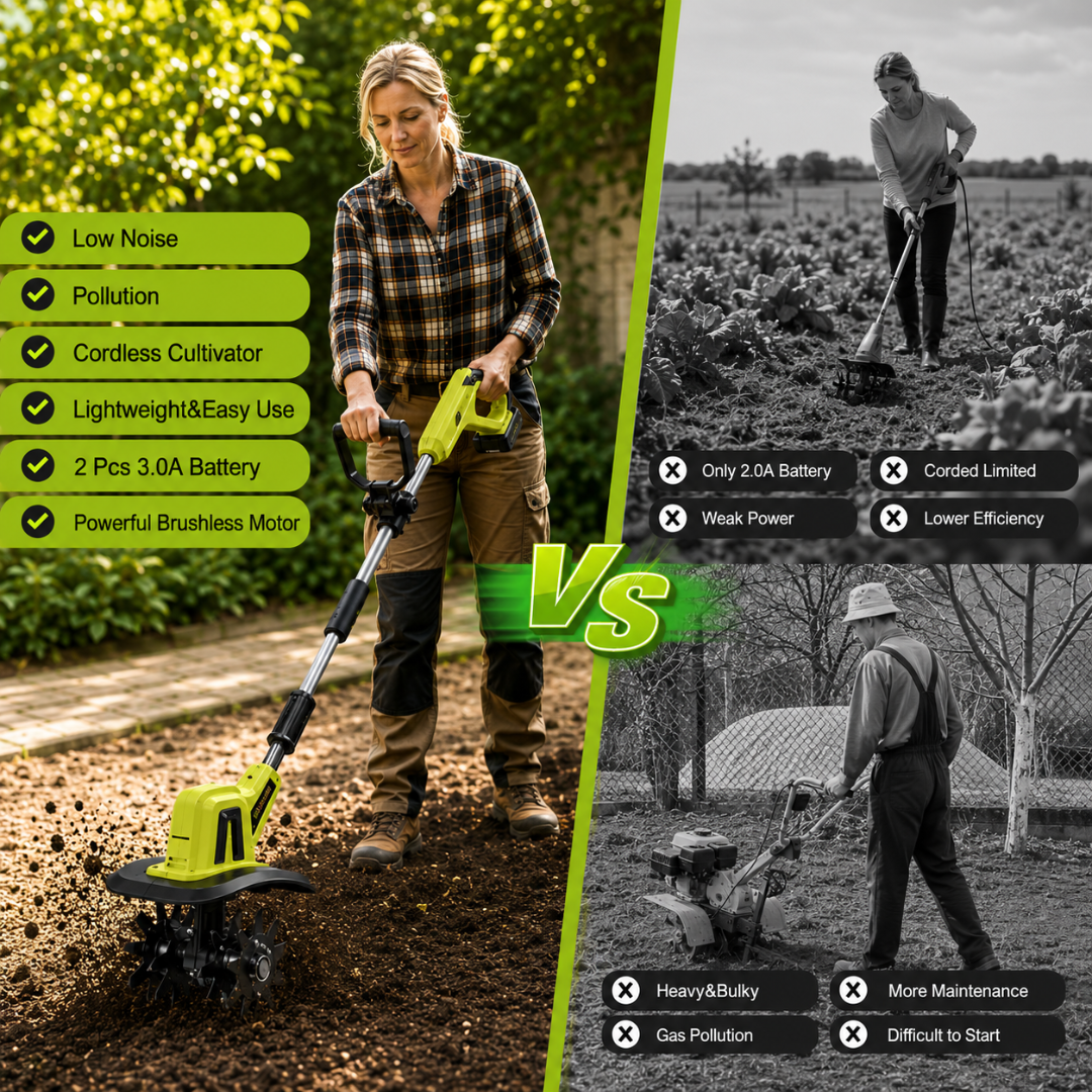 TurfVolt Max - 3-IN-1 Cordless Tiller & Cultivator with Extension Pole