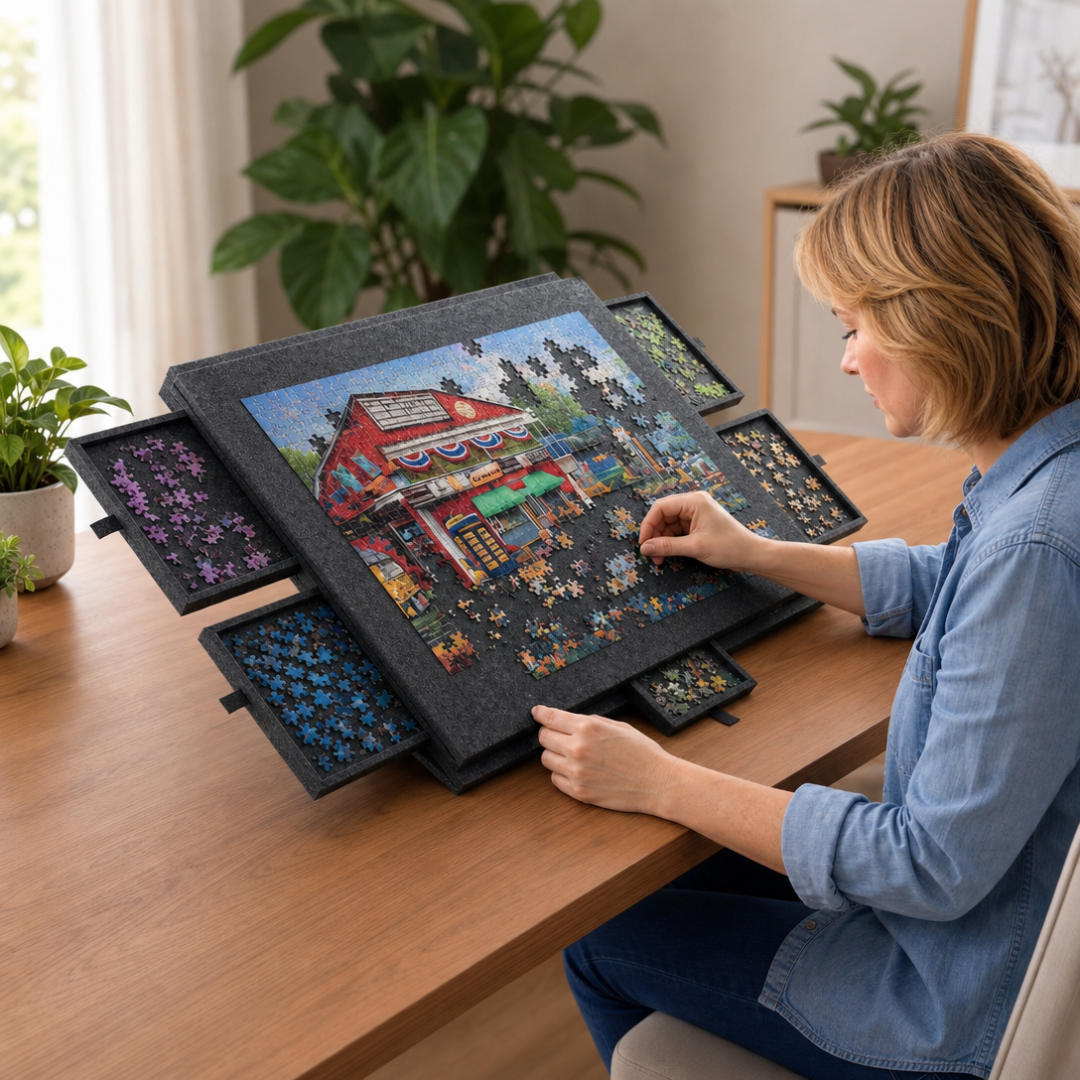 JigStore – Foldable Puzzle Board with Sorting Drawers