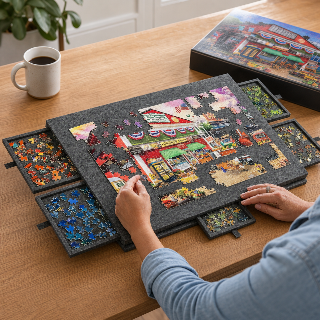 JigStore – Foldable Puzzle Board with Sorting Drawers