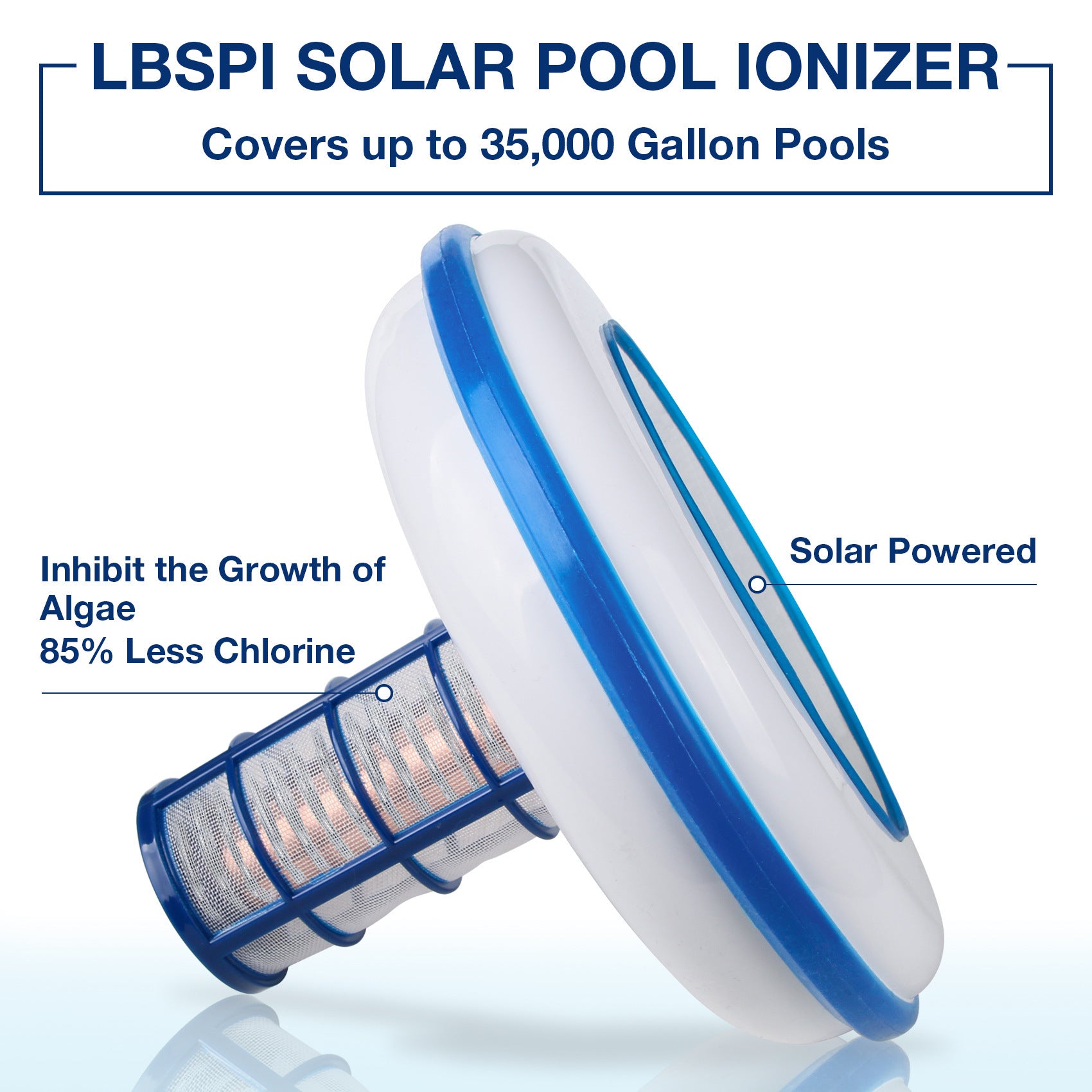 SolarClear -Solar Powered Pool Ionizer with LED Light