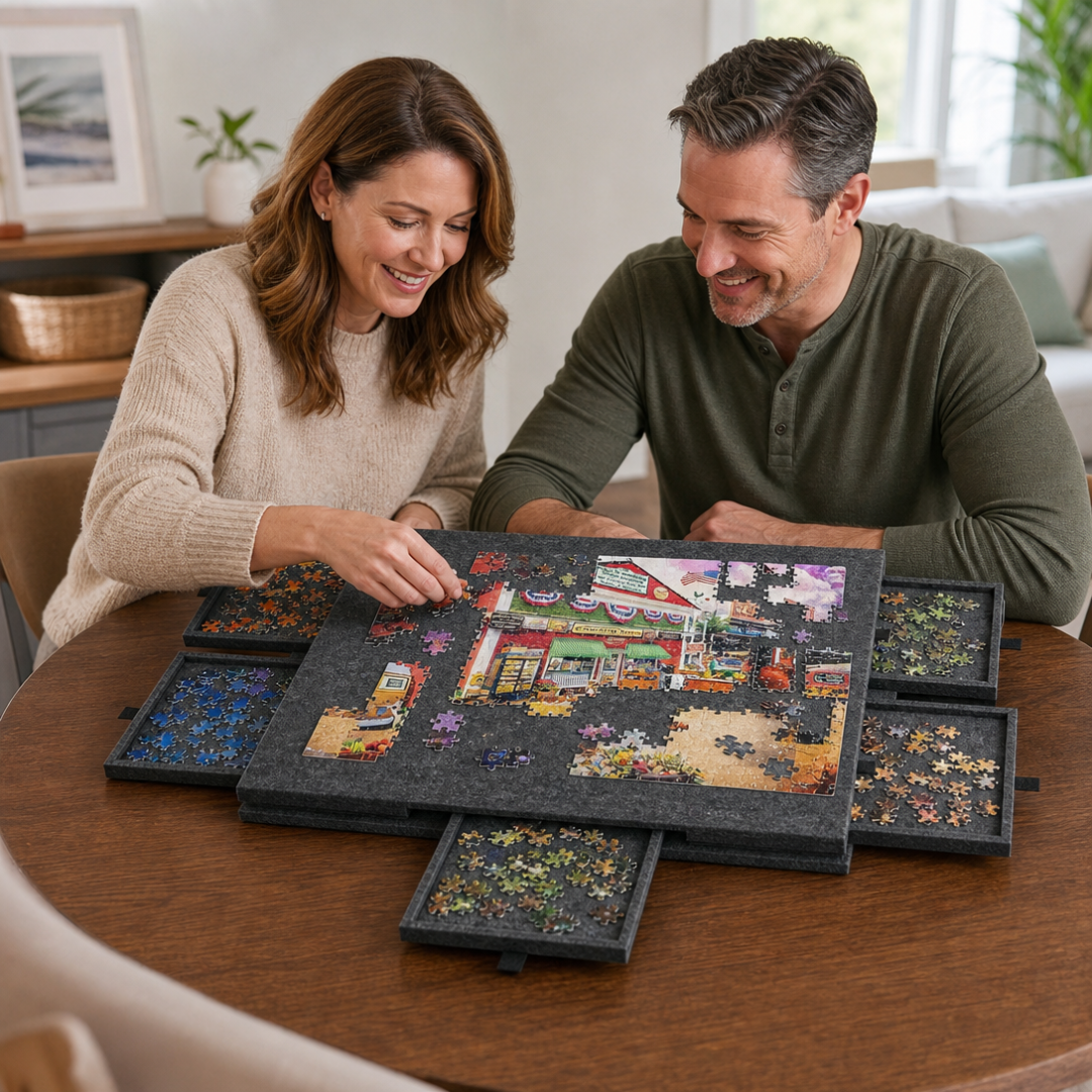JigStore – Foldable Puzzle Board with Sorting Drawers