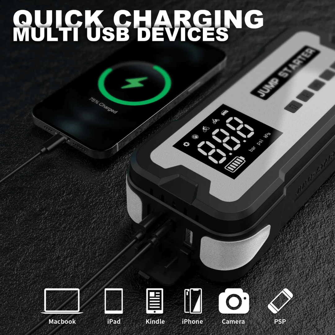 AutoResQ - 4in1 Portable Car Jump Starter with Air Pump - OneTapWireless