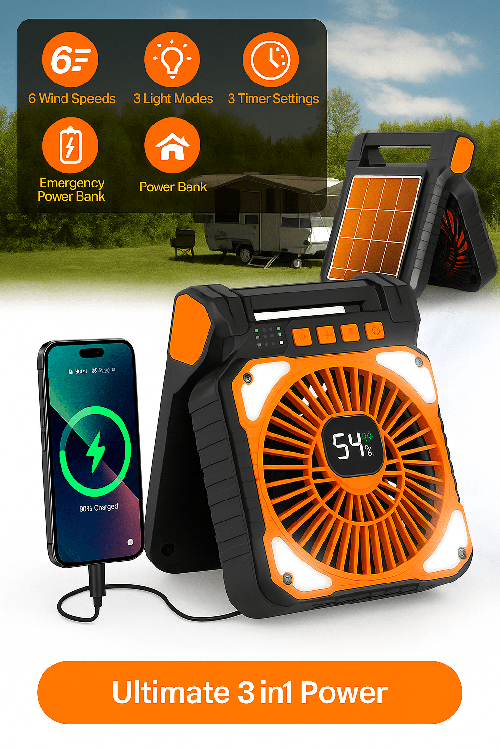 SolarBreeze - 3 in 1 Solar Camping Fan - OneTapWireless