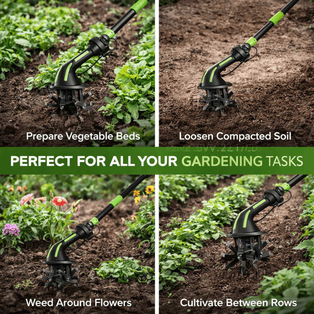 TurfVolt - 3 - IN - 1 Cordless Tiller & Cultivator with Extension Pole - OneTapWireless